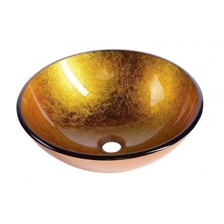 AGO szklana umywalka nablatowa Ø 42 cm, złoty pomarańczowy