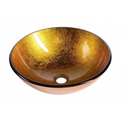 AGO szklana umywalka nablatowa Ø 42 cm, złoty pomarańczowy