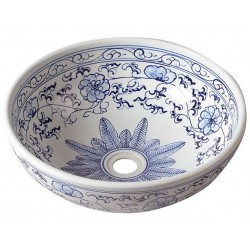PRIORI umywalka ceramiczna nablatowa Ø 41 cm, biały z niebieskim wzorem