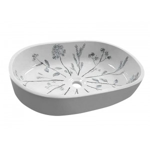 PRIORI umywalka ceramiczna nablatowa 60x40 cm, biały z niebieskim wzorem
