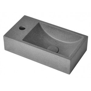 CREST L umywalka betonowa z odpływem, 40x22 cm, czrany granit
