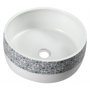 PRIORI umywalka ceramiczna nablatowa Ø 41 cm, biały z niebieskim wzorem