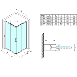 SIGMA SIMPLY drzwi prysznicowe przesuwne, wejście z rogu 900 mm, szkło Brick