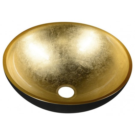 MURANO BLACK-GOLD umywalka szklana nablatowa, średnica 40cm, złoto/czarny