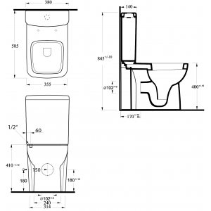 TYANA SHORT kompakt WC, odpływ poziomy, biały