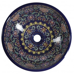 PRIORI umywalka ceramiczna nablatowa Ø 41 cm, filetowy ze wzorem