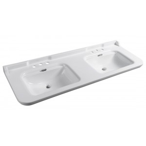 WALDORF umywalka ceramiczna podwójna 150x55cm, z 3 otworami na baterię, biały