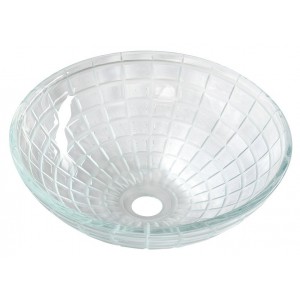 TOSEMI grawerowana szklana umywalka nablatowa Ø 42 cm, przezroczysta