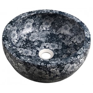 PRIORI umywalka ceramiczna nablatowa Ø 41 cm, niebieskie kwiaty
