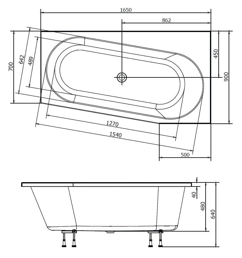 ASTRA WR wanna asymetryczna 165x90, prawa, biała