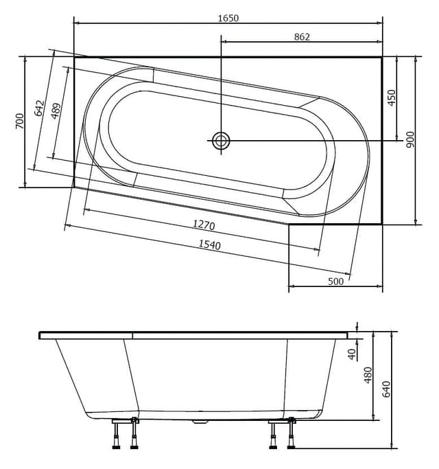 ASTRA WR wanna asymetryczna 165x90, prawa, biała