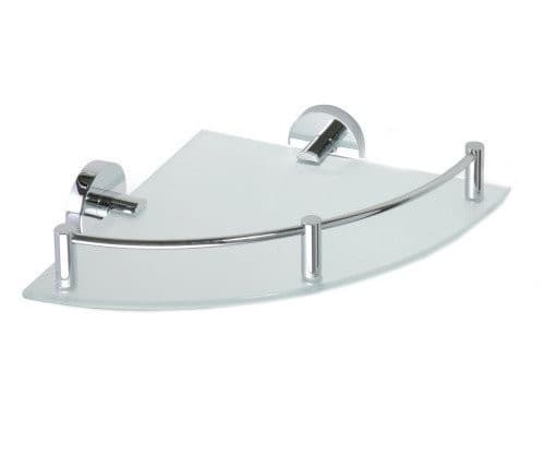 X-ROUND E narożna półka szklana z relingiem chrom 355x70x255mm