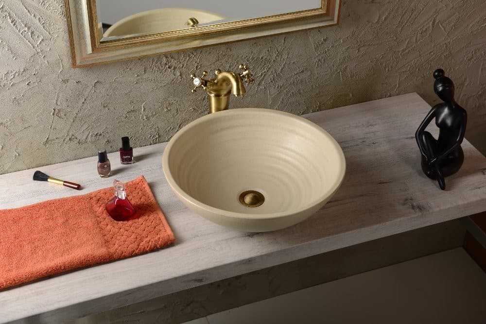 Umywalka ceramiczna ATTILA 44 cm, okrągła w kości słoniowej
