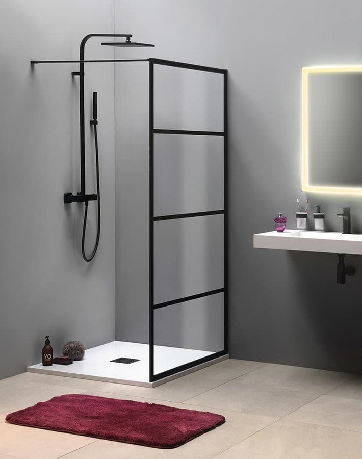 CURE BLACK walk-in 900 mm, kabina prysznicowa czarna mat