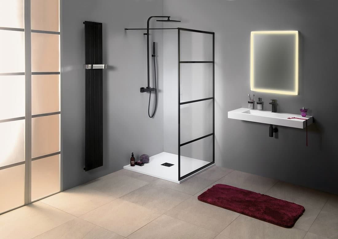 CURE BLACK walk-in 900 mm, kabina prysznicowa czarna mat