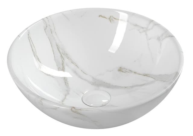 DALMA umywalka ceramiczna na blacie 42x42 cm, biały marmur