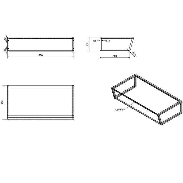 SKA wspornik umywalki pod blat czarny matowy 900x200x460mm