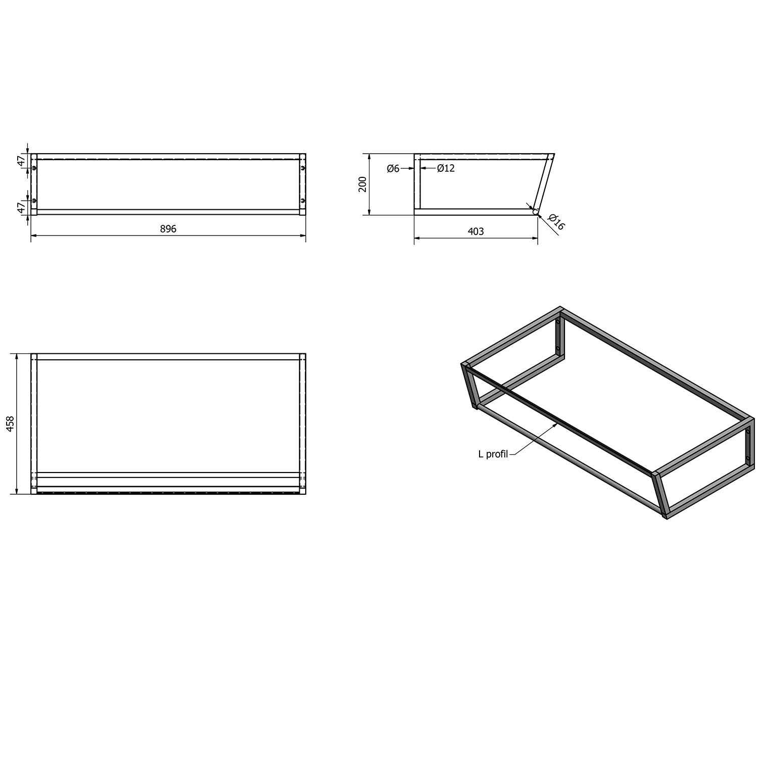 SKA Wspornik umywalki stalowy, 900x200x460mm, biały matowy