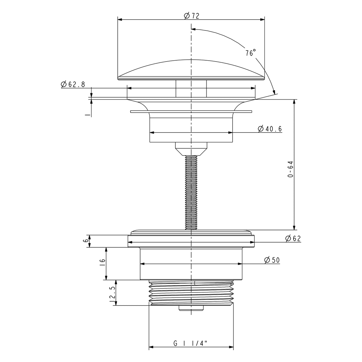 Korek umywalkowy niezamykany klik-klak 5/4'' (5-55mm) brąz