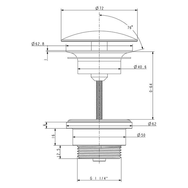 Korek umywalkowy niezamykany klik-klak 5/4'' (5-55mm) brąz
