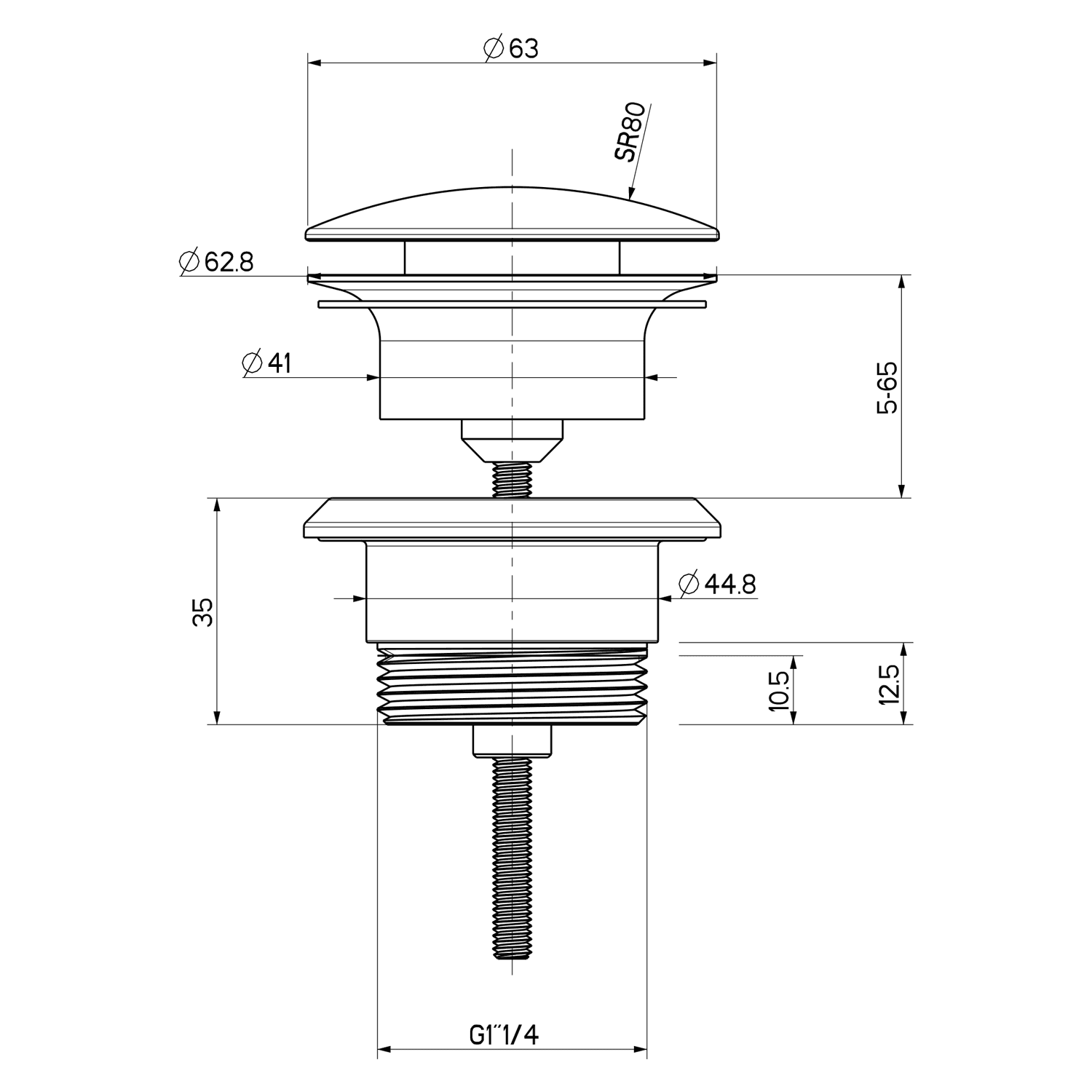 Korek umywalkowy Klik Klak 5/4'' (wys. 5-55 mm) brąz