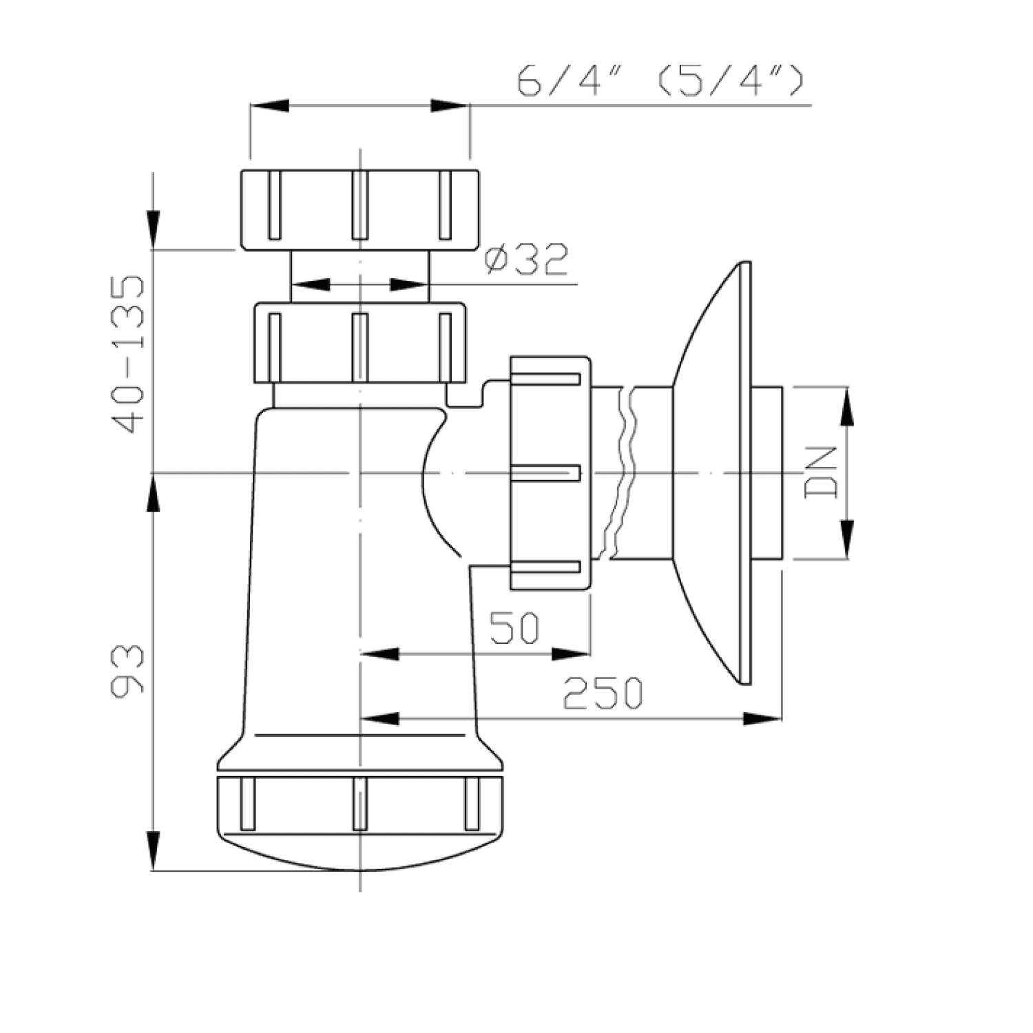 Syfon umywalkowy 5/4', odpływ 40mm, plastik