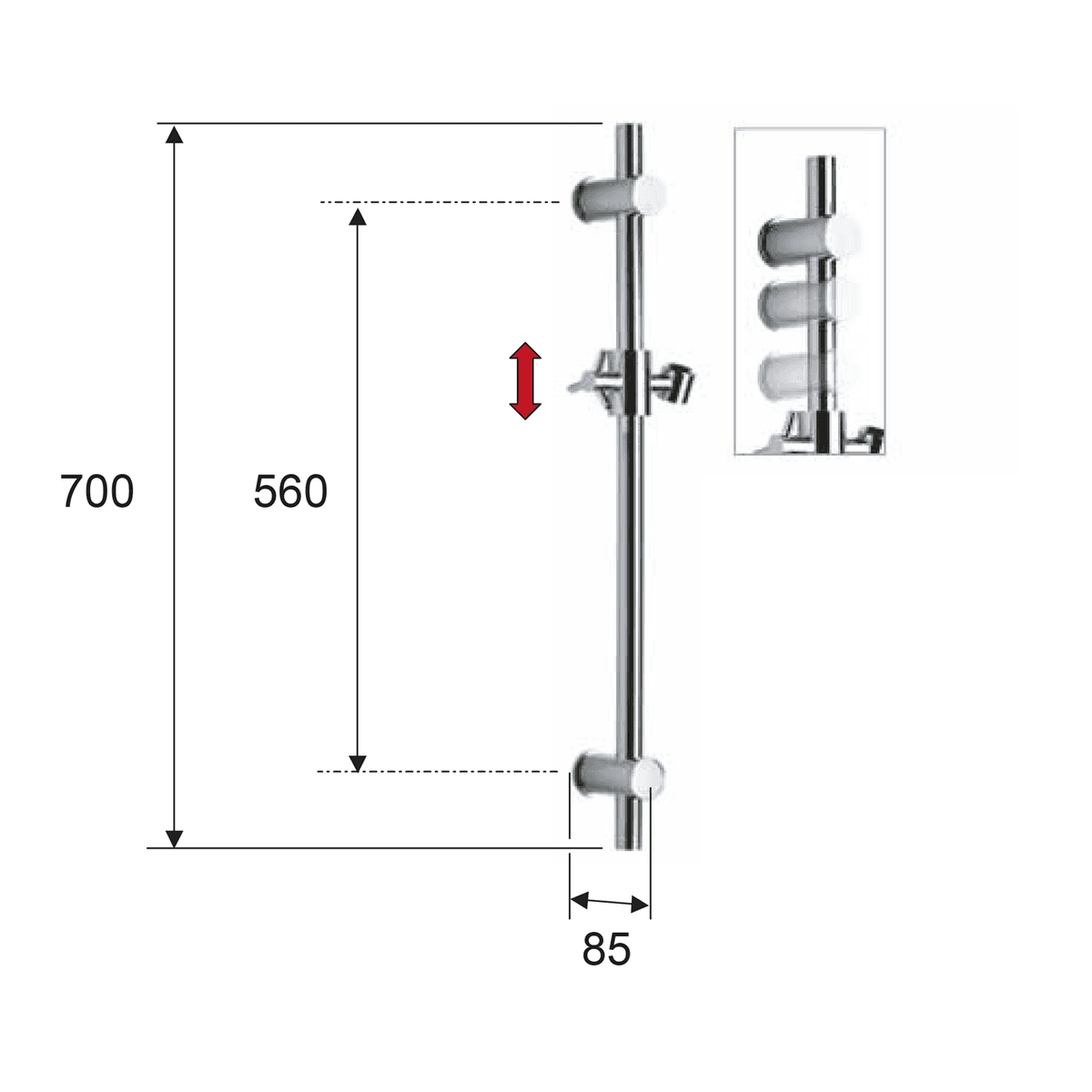 Drążek prysznicowy przesuwny 700mm złoty