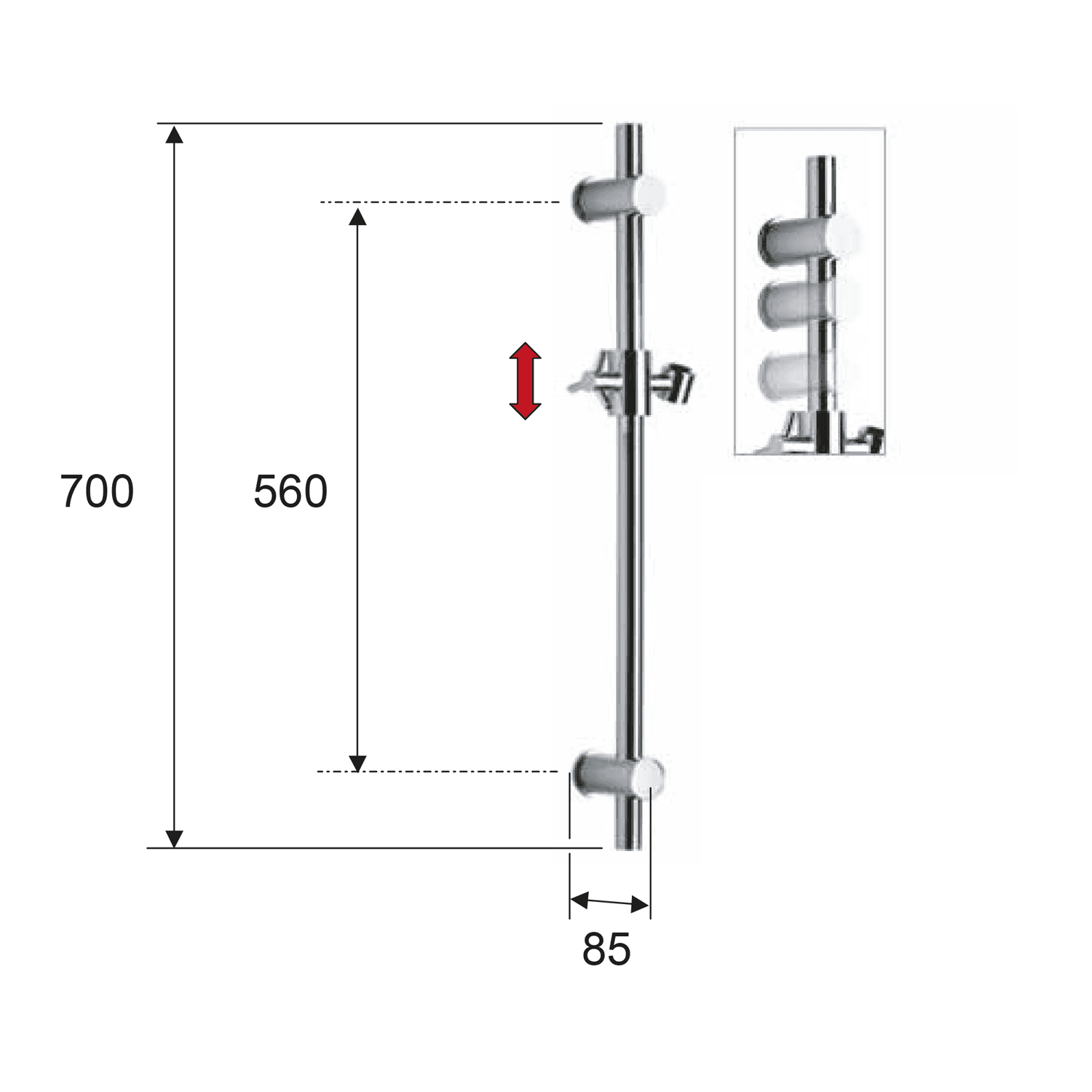 Drążek prysznicowy przesuwny 700mm złoty