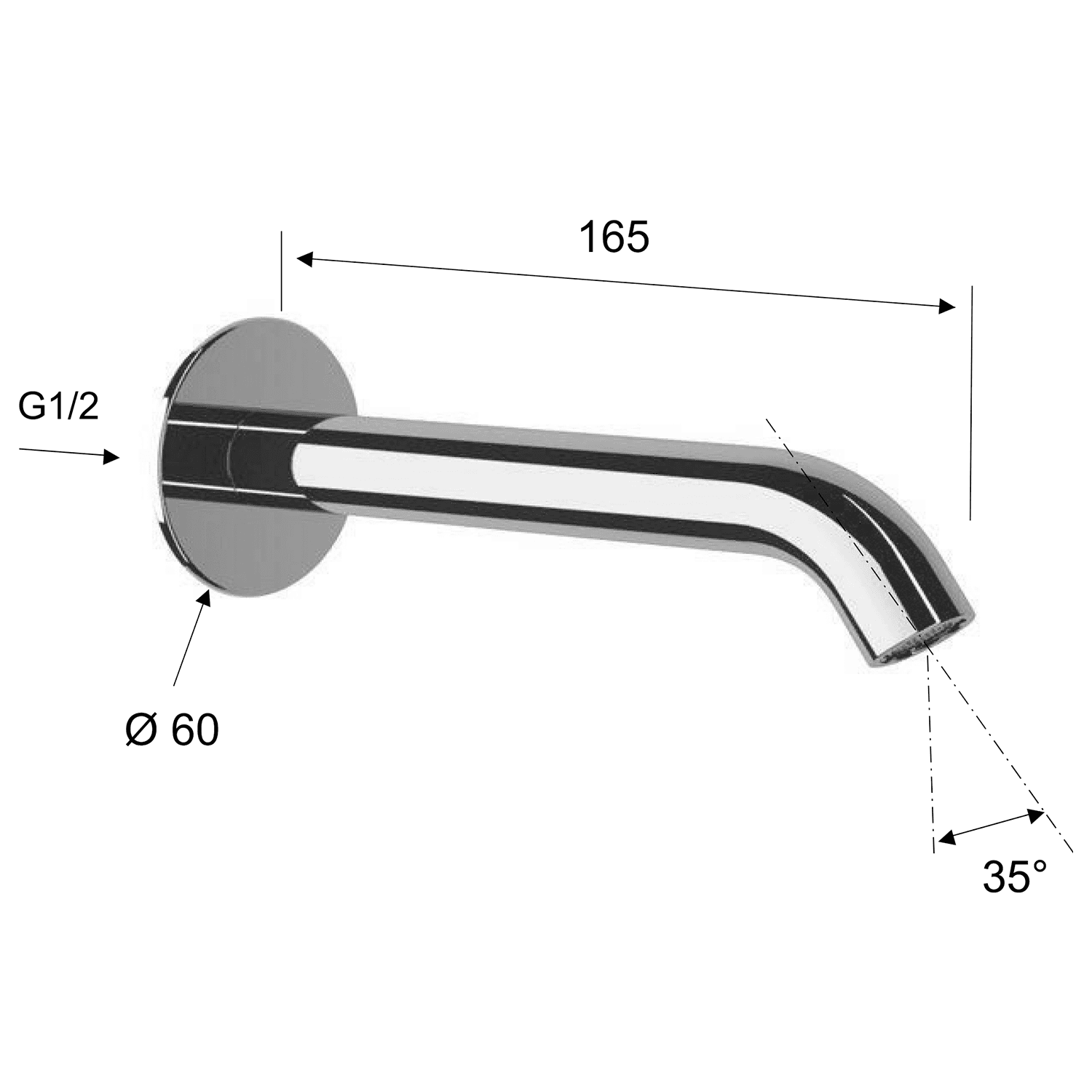 Wylewka ścienna 165 mm do baterii podtynkowych, złoto