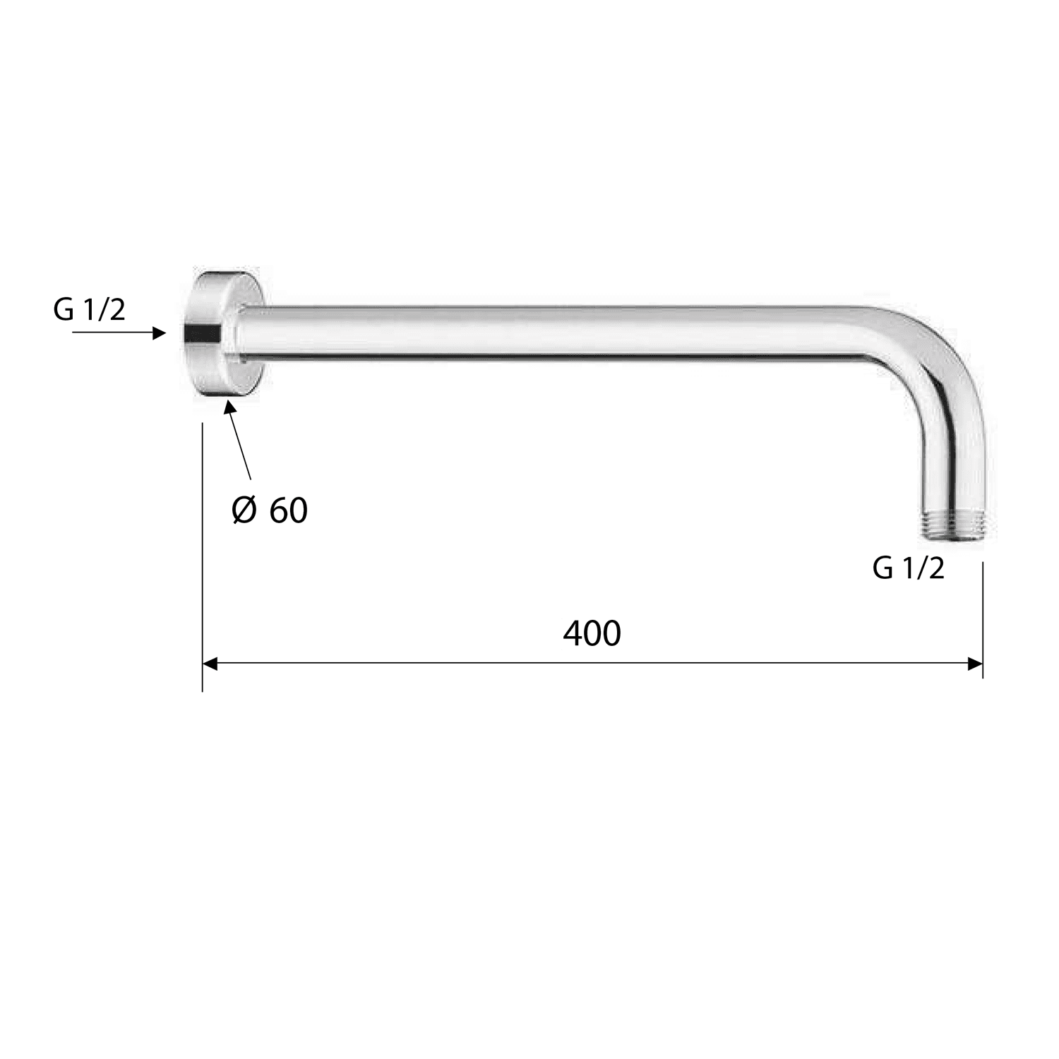 Ramię deszczowni 400mm, złote - okrągłe