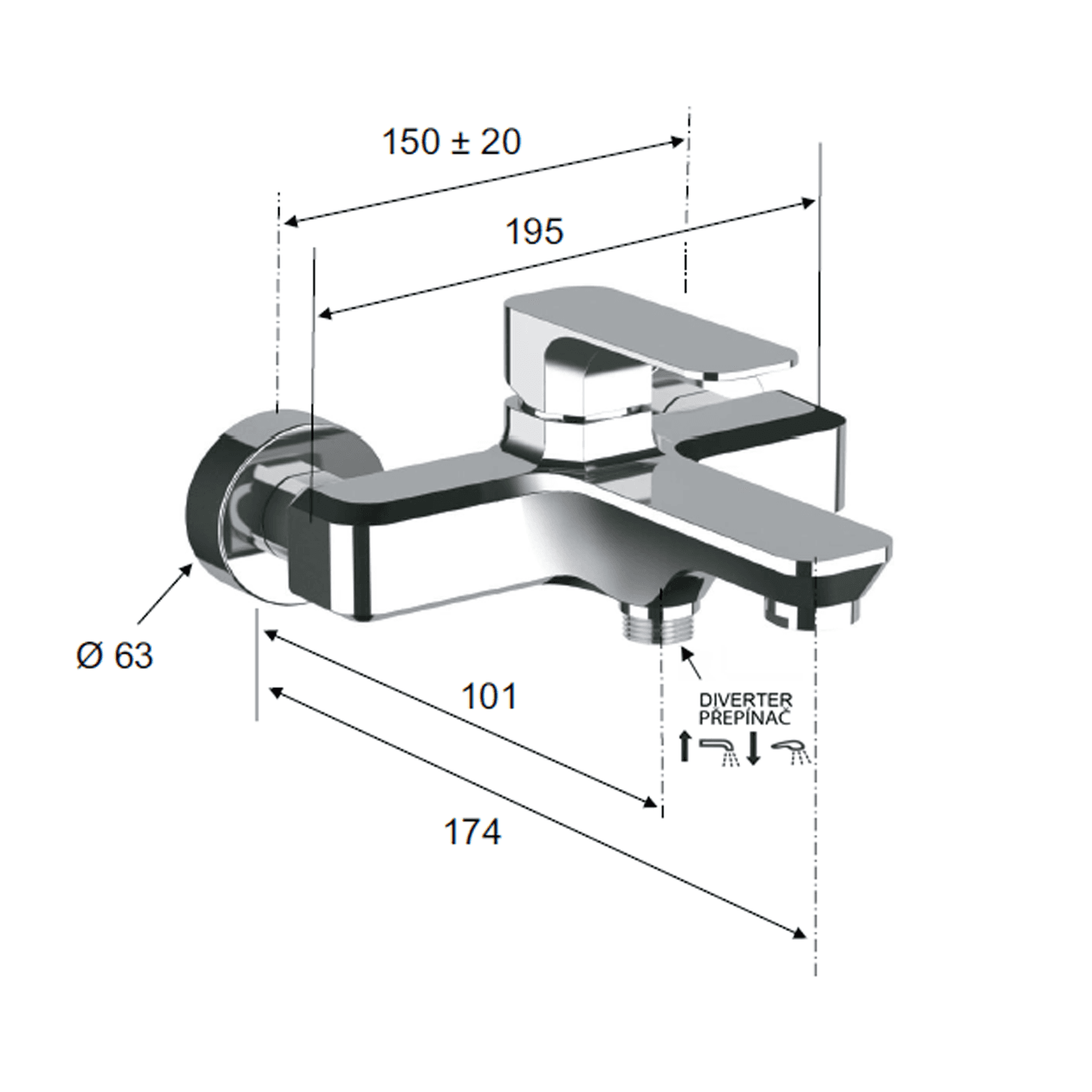 SPY złota bateria wannowa ścienna, kwadratowy design