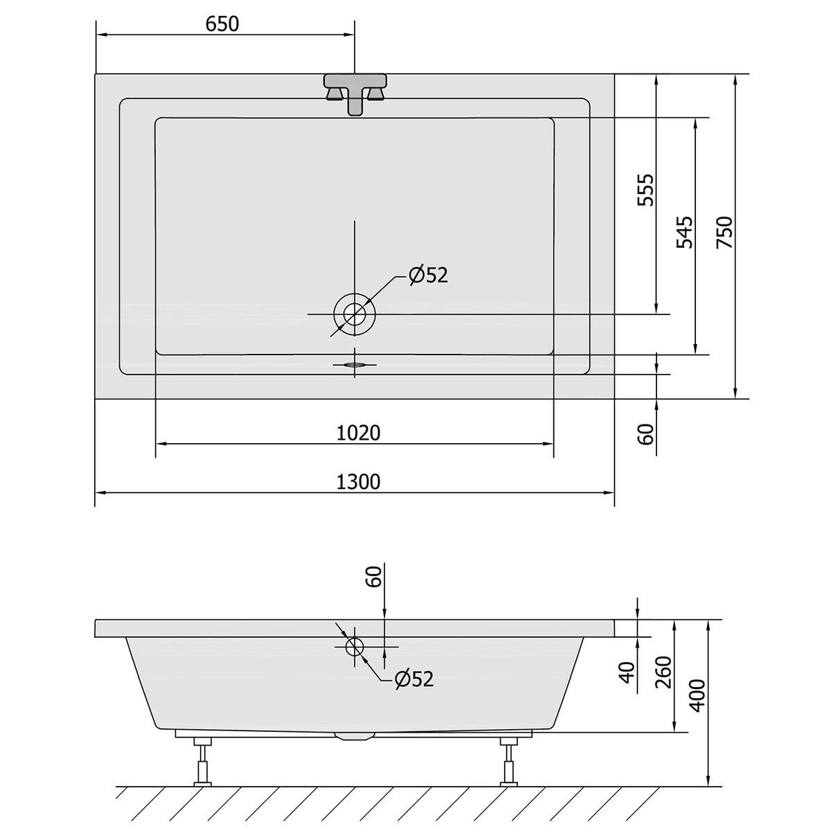 DEEP brodzik prysznicowy z HEAVY SHELL 130x75x26 cm