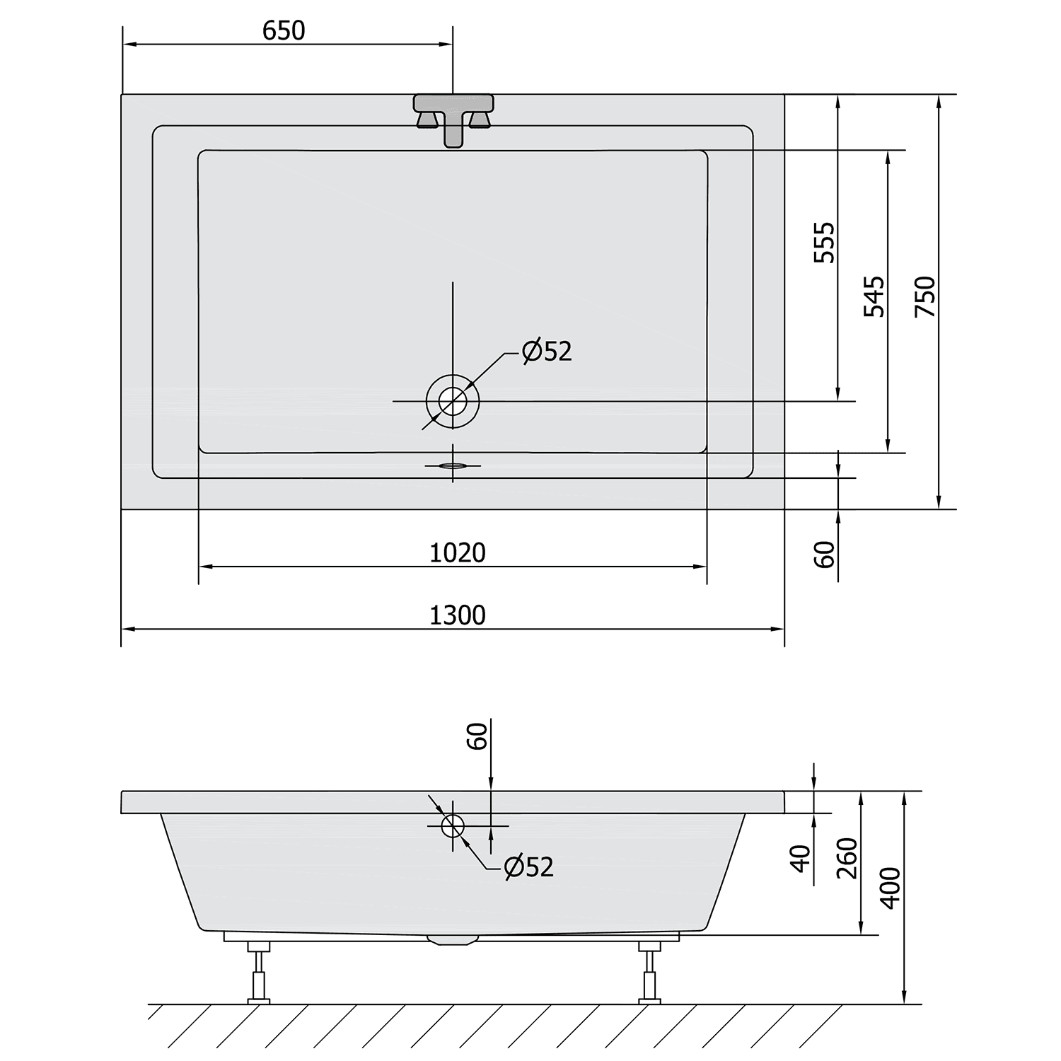 DEEP brodzik prysznicowy z HEAVY SHELL 130x75x26 cm
