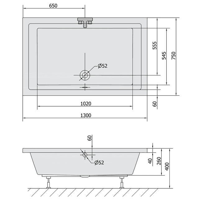 DEEP brodzik prysznicowy z HEAVY SHELL 130x75x26 cm