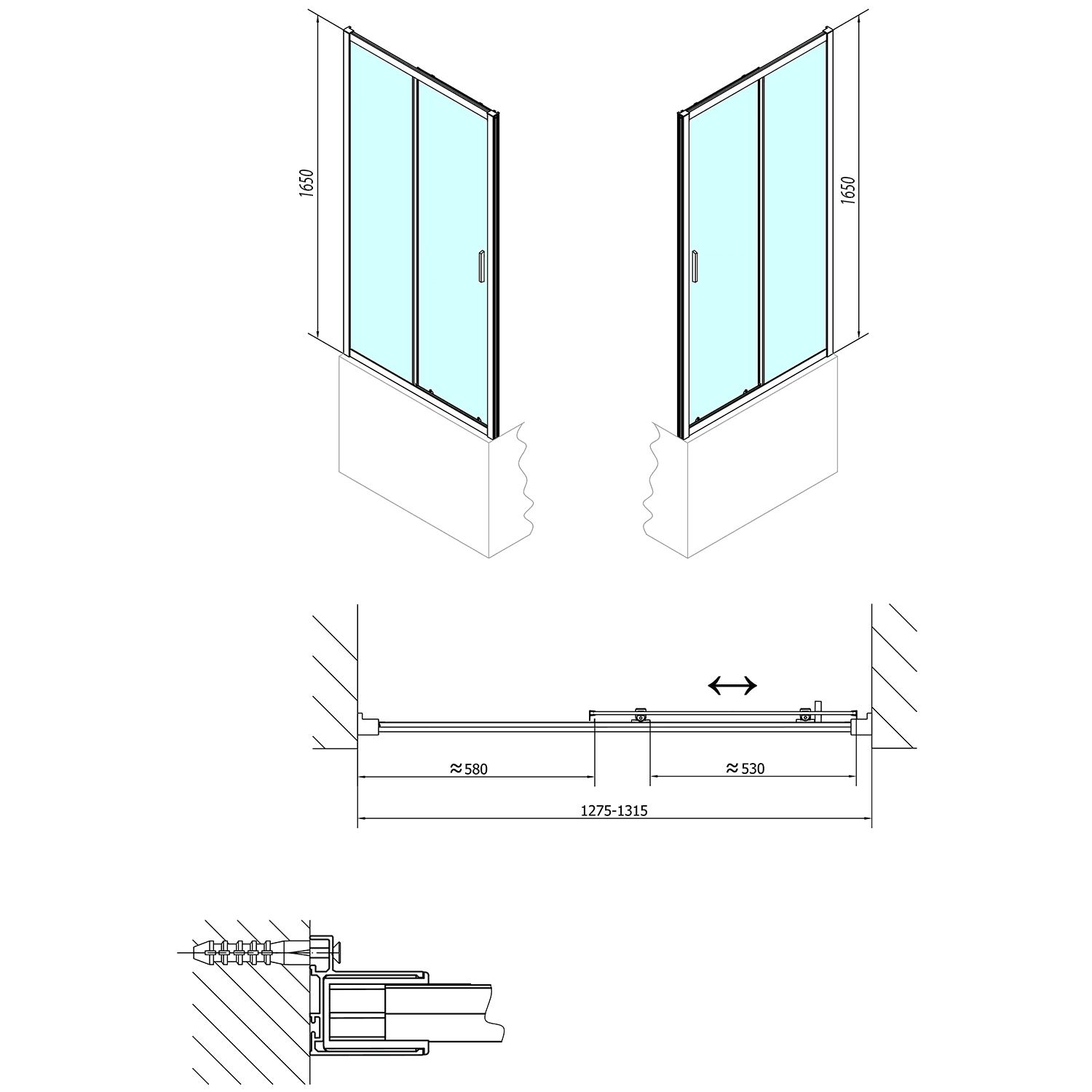 DEEP drzwi prysznicowe 1300x1650mm, przesuwne szkło