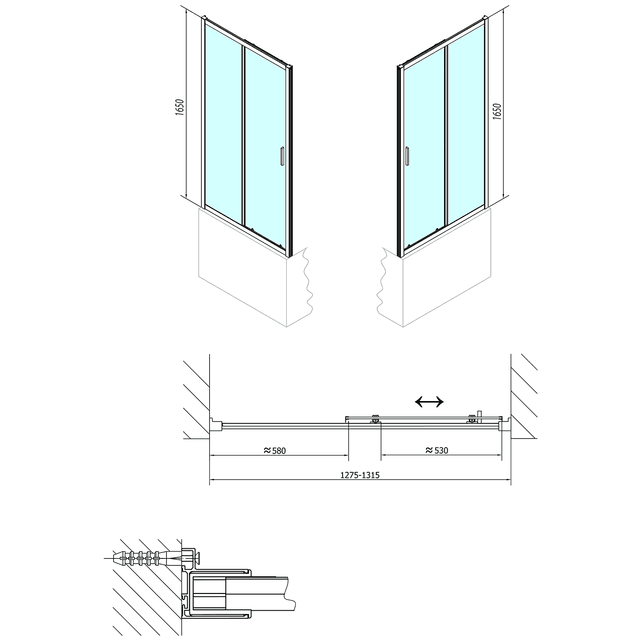 DEEP drzwi prysznicowe 1300x1650mm, przesuwne szkło