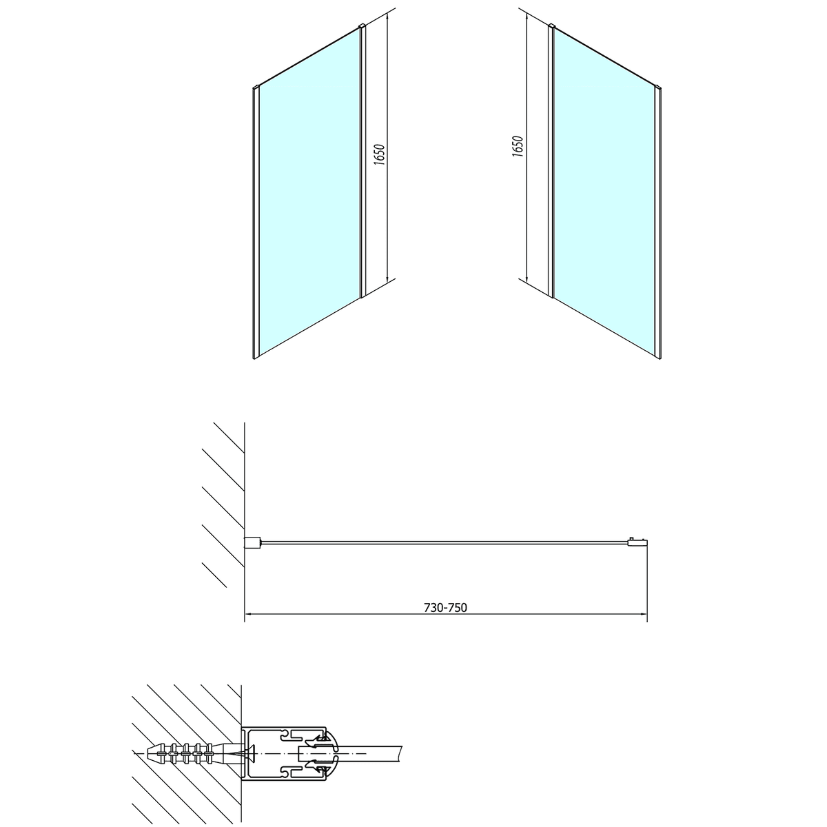 DEEP ścianka boczna prysznicowa 750x1650mm, szkło czyste