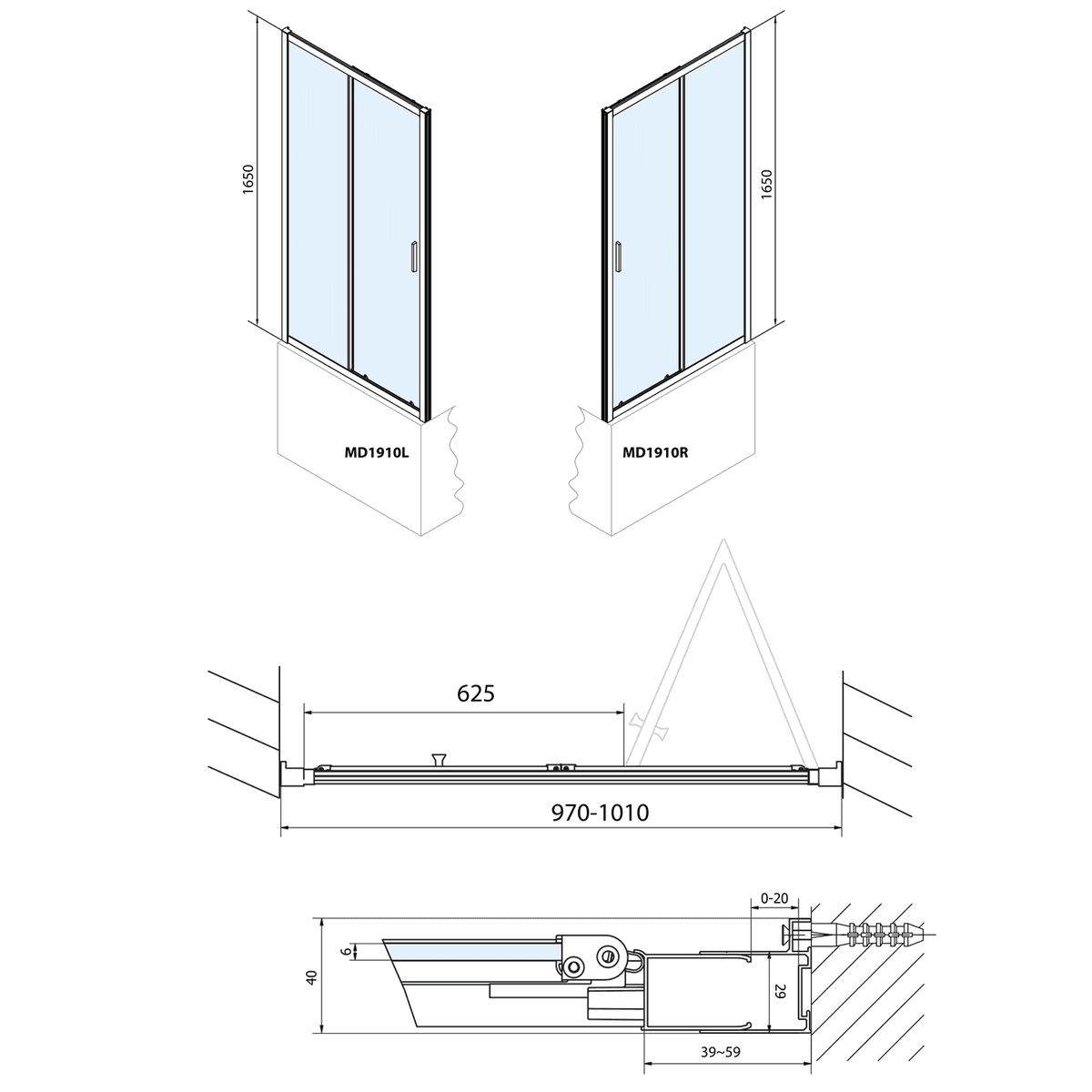 DEEP drzwi prysznicowe składane 1000x1650mm, bezpieczne szkło