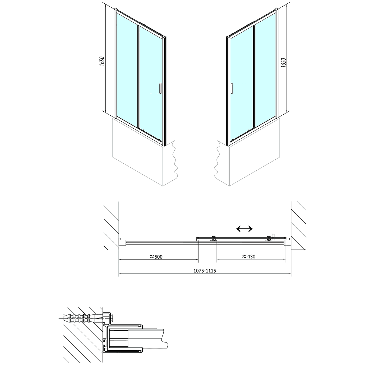 DEEP drzwi prysznicowe 1100x1650mm, przesuwne, szkło