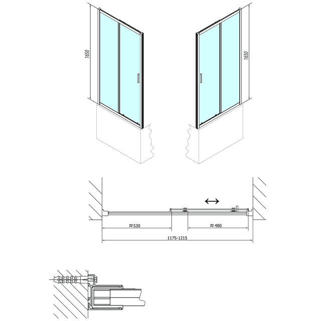 DEEP drzwi prysznicowe 1200x1650 mm, przesuwne ze szkła