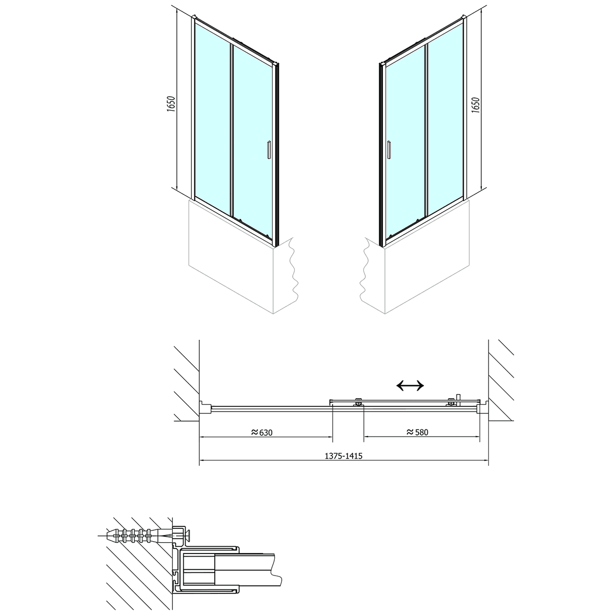 DEEP drzwi prysznicowe 1400x1650 mm, szkło przezroczyste