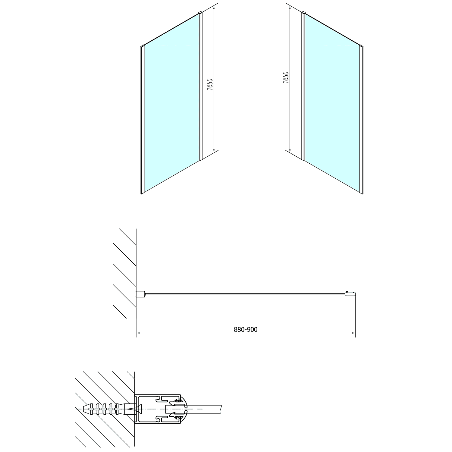 DEEP ścianka boczna prysznicowa 900x1650mm, szkło bezpieczne