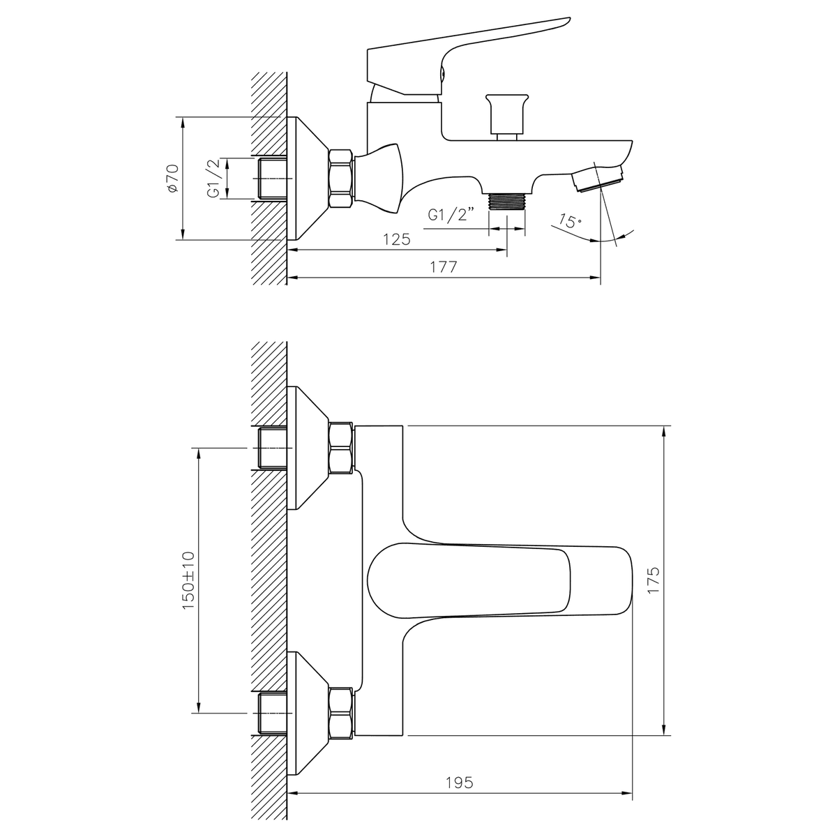 SCHMITZ bateria wannowa ścienna chrom 150mm