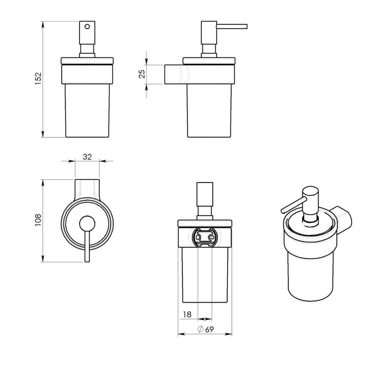 PIRENEI dozownik mydła, matowy biały, szklany 125 ml