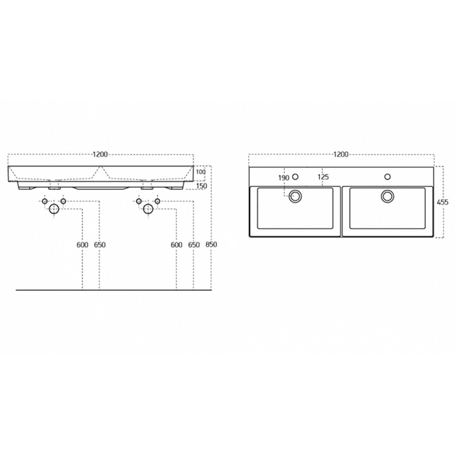 KARE 120 umywalka podwójna meblowa 120x48 cm