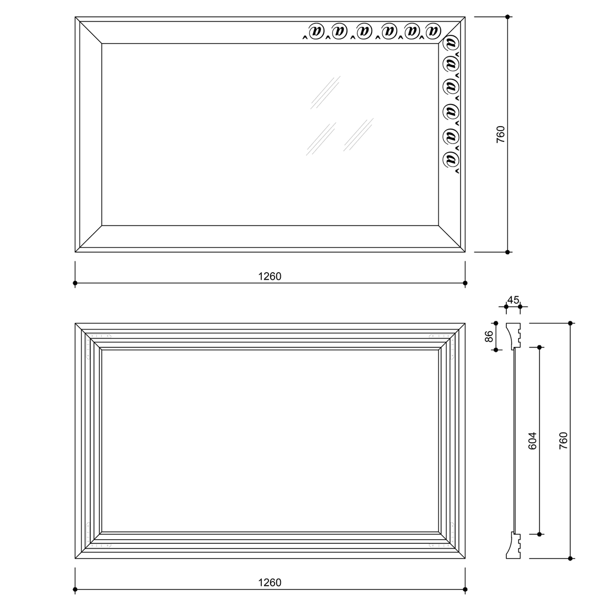 MANTILA lustro w drewnianej ramie 760x1260mm, antyczne