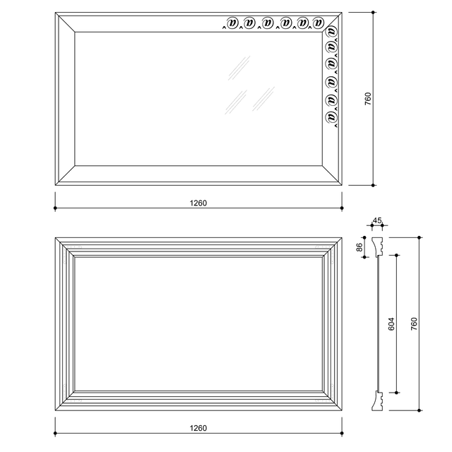 MANTILA lustro w drewnianej ramie 760x1260mm, antyczne