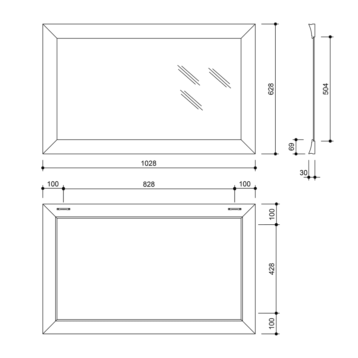 CORONA lustro drewniane 628x1028mm obracane o 90°