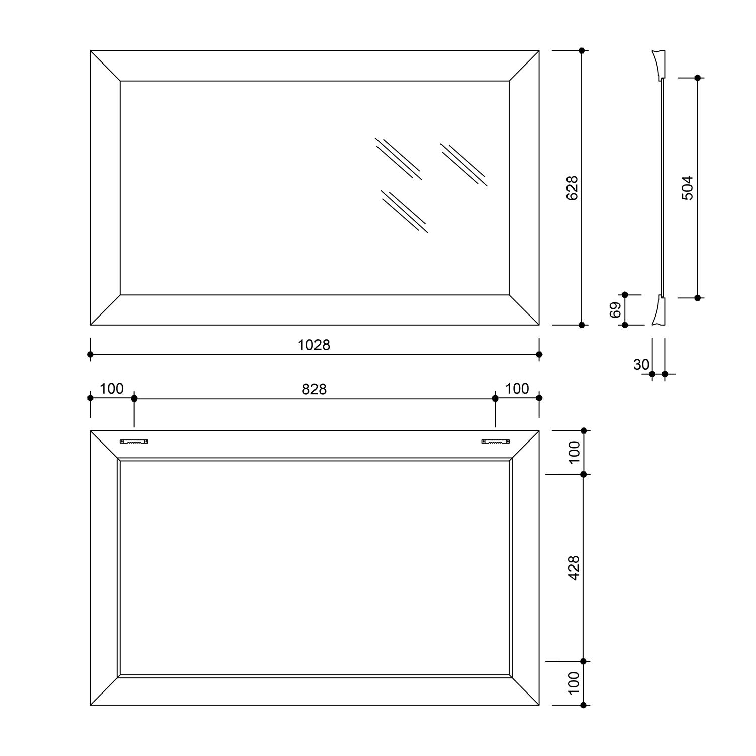CORONA lustro drewniane 628x1028mm obracane o 90°