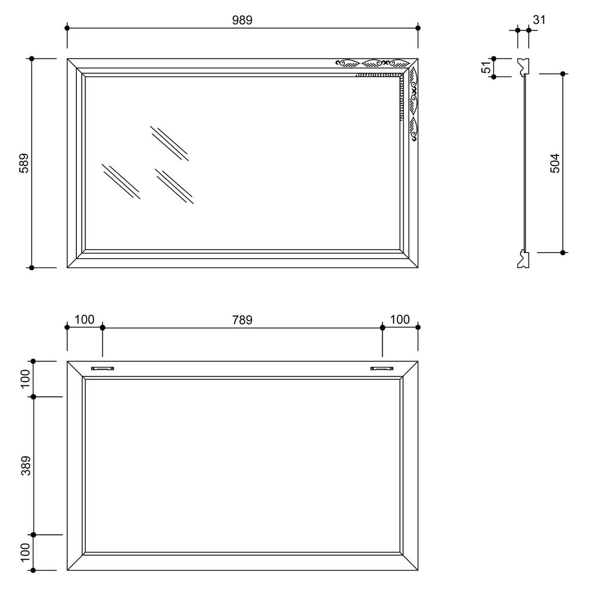 Lustro BOHEMIA w drewnianej ramie 589x989 mm